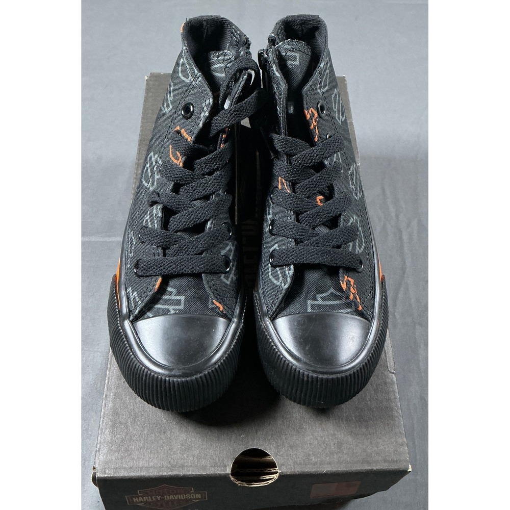 Harley-Davidson Nathan Kids Black Orange Logo High Top Sneakers D61027 Size 11 - Picture 5 of 9